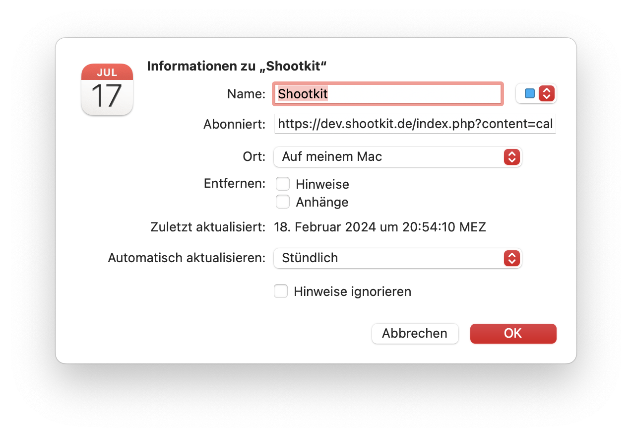 Kalender Abonnement in der Apple Kalender App anlegen