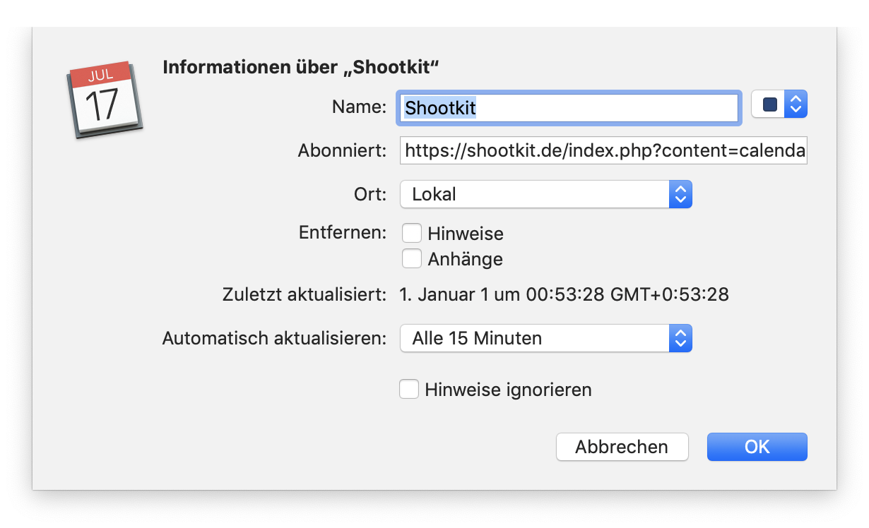 Kalender Abo Einstellungen