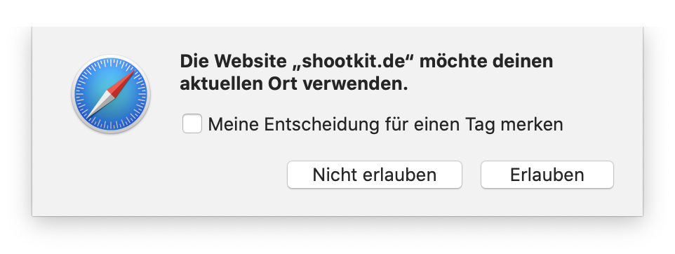 Meldung in Safari