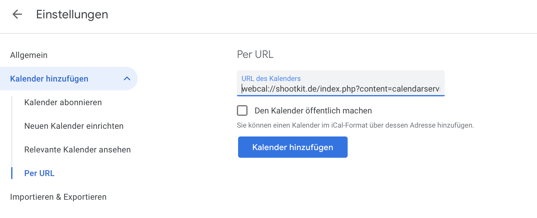 Google Calendar Einstellungen