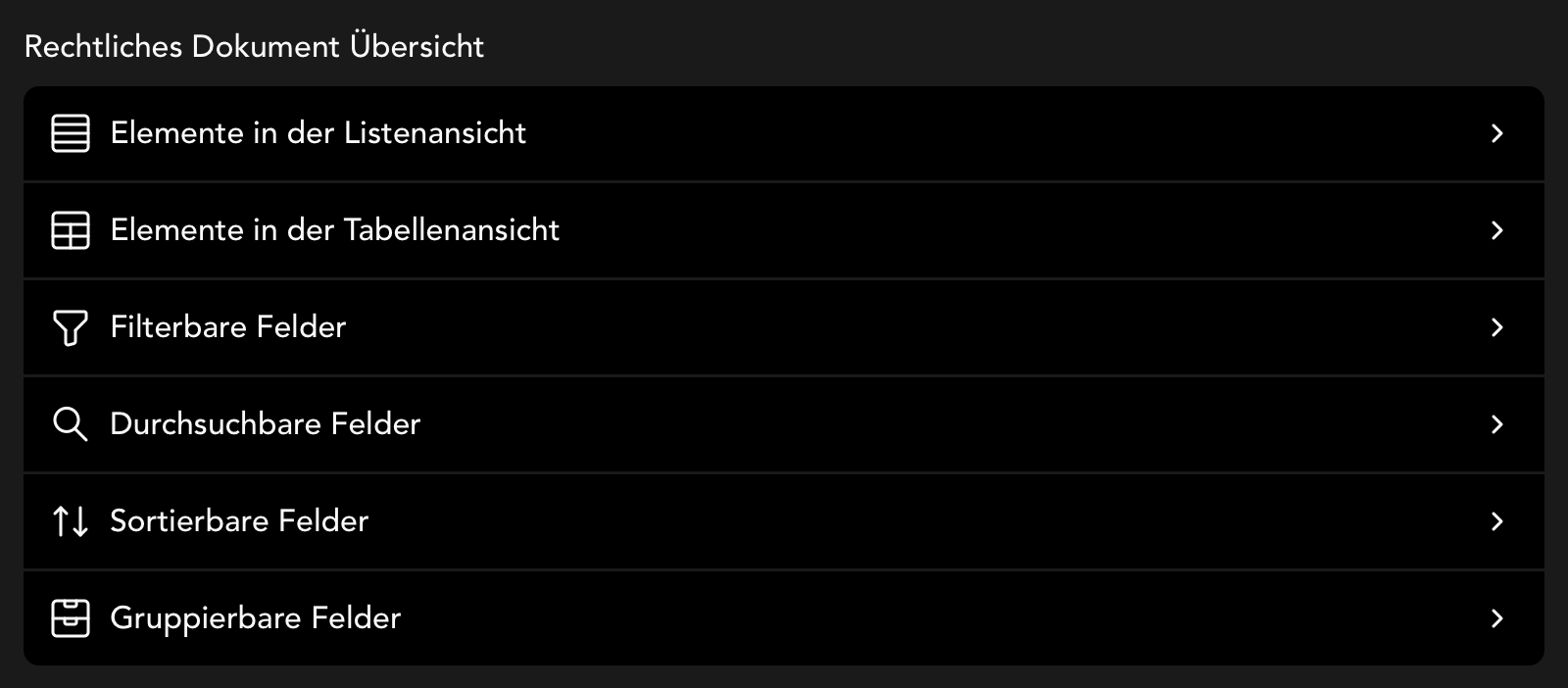 Einstellungen für die Vertrag Übersicht
