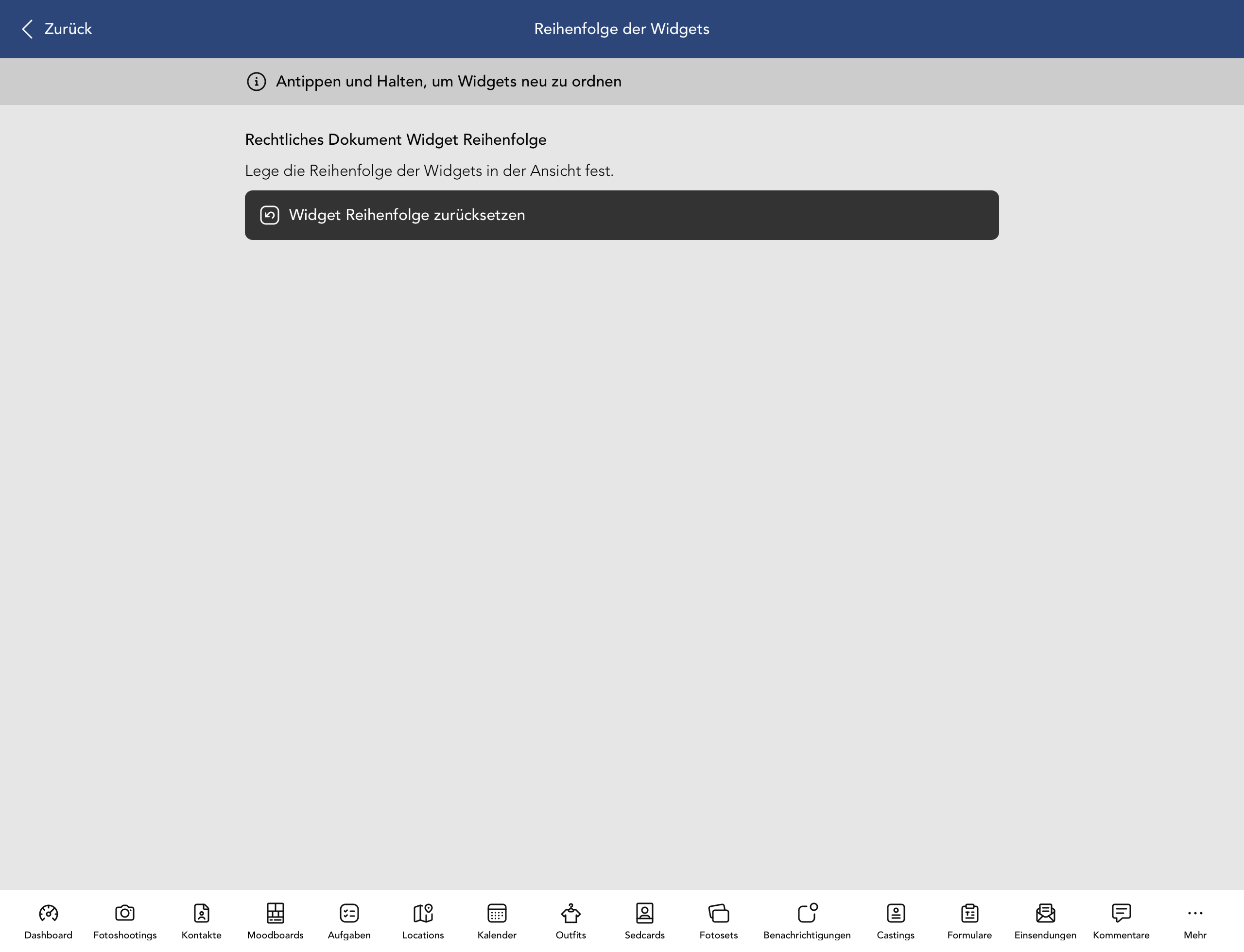 Reihenfolge der Vertrag Widgets