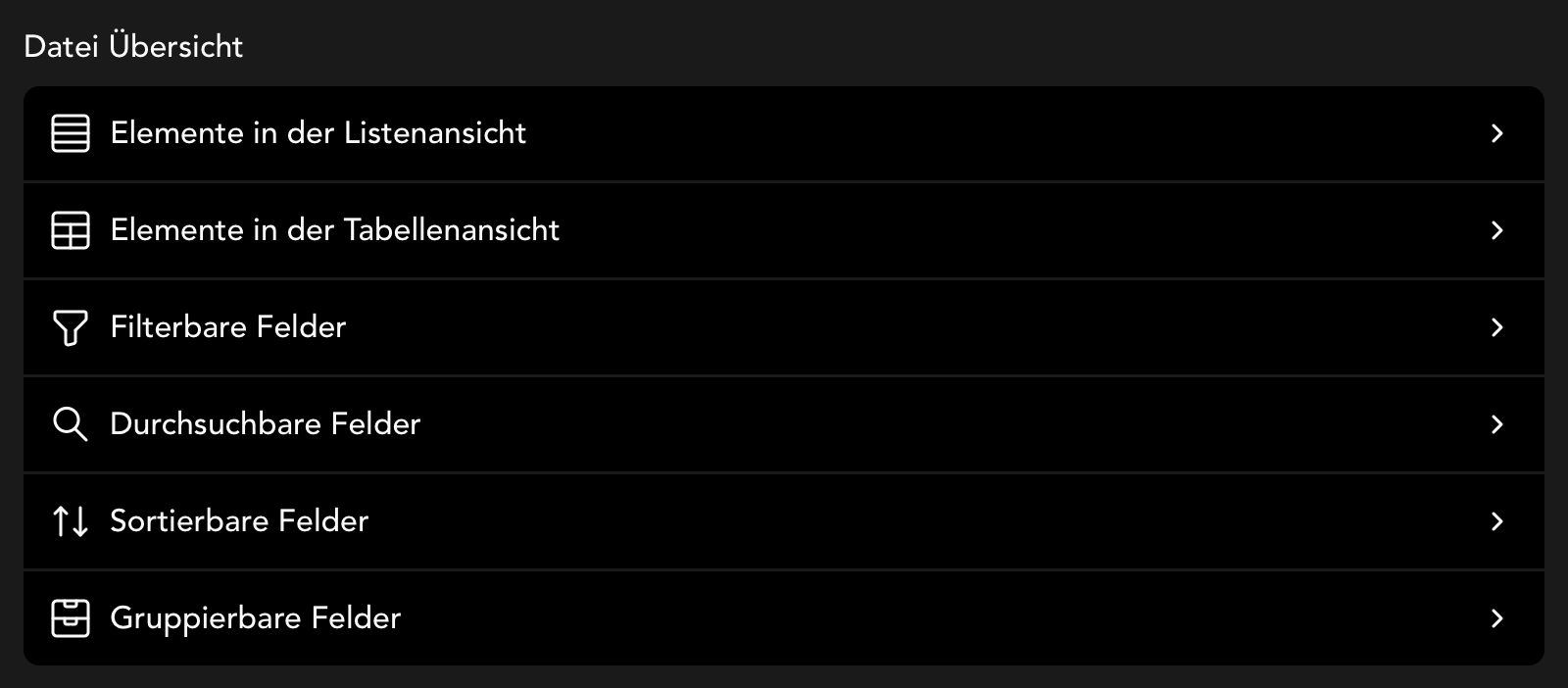 Einstellungen für die Datei Übersicht