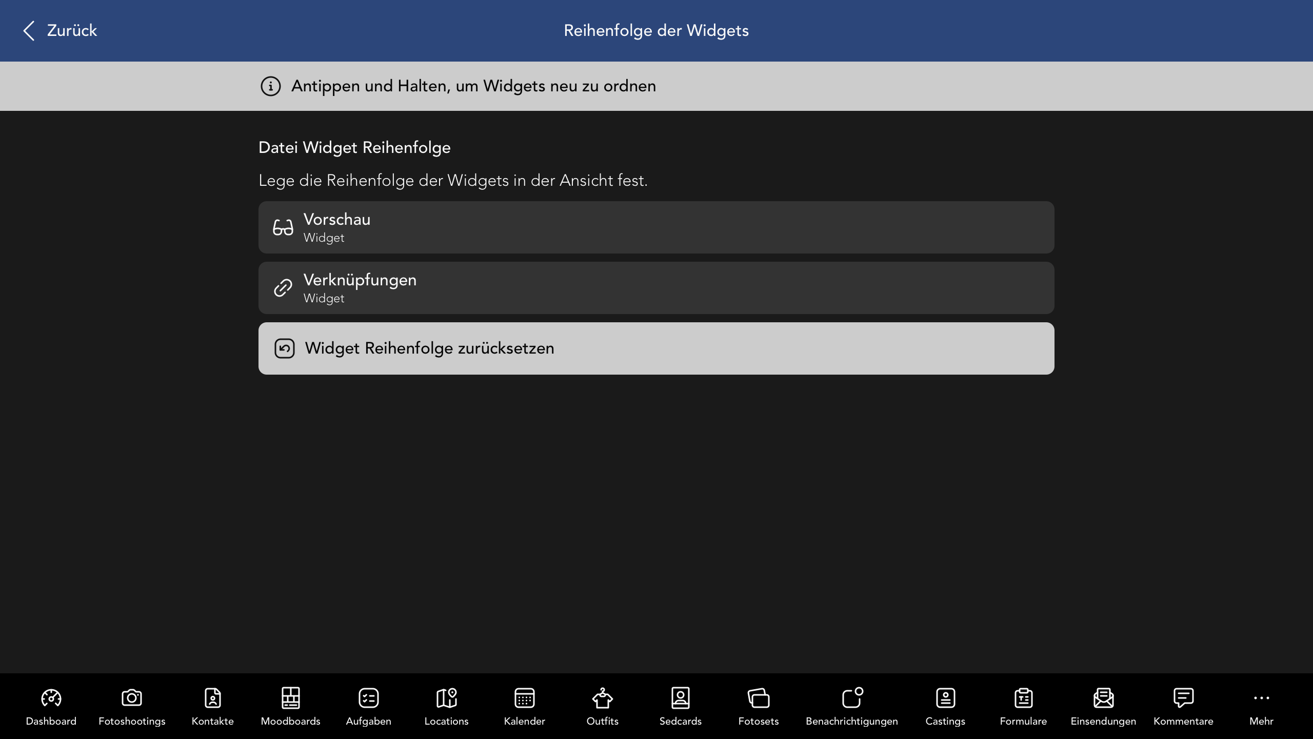 Reihenfolge der Datei Widgets