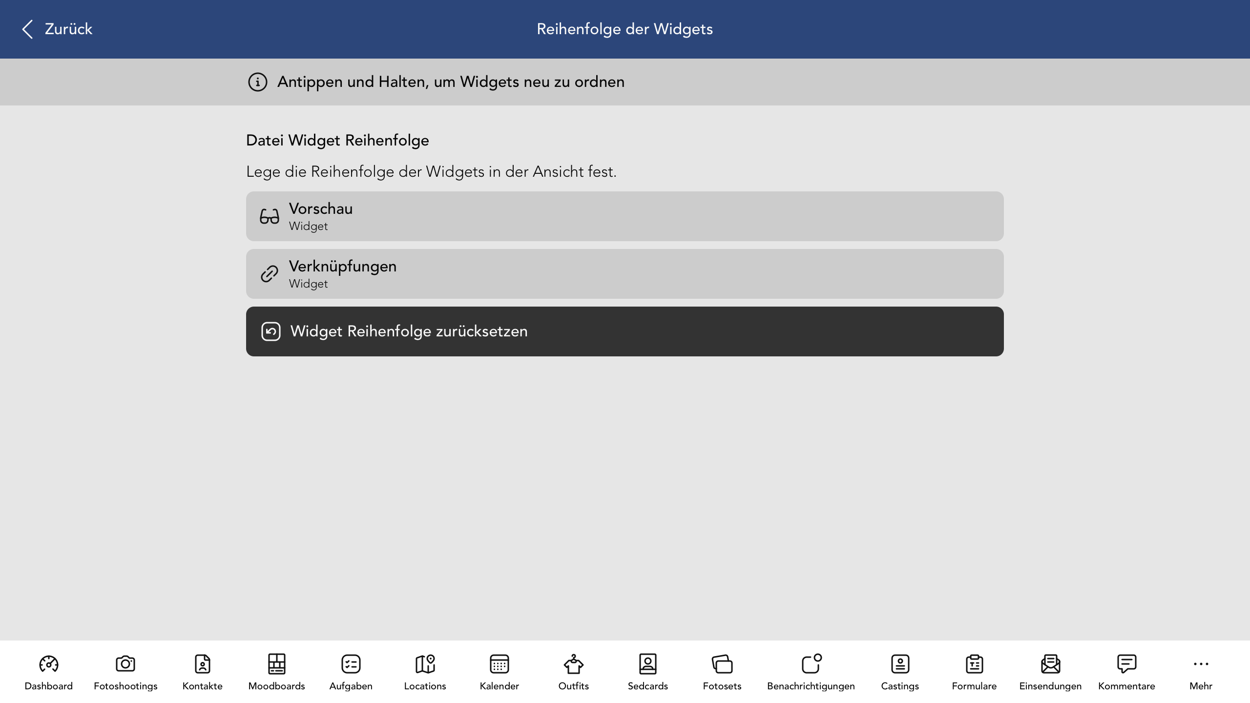 Reihenfolge der Datei Widgets