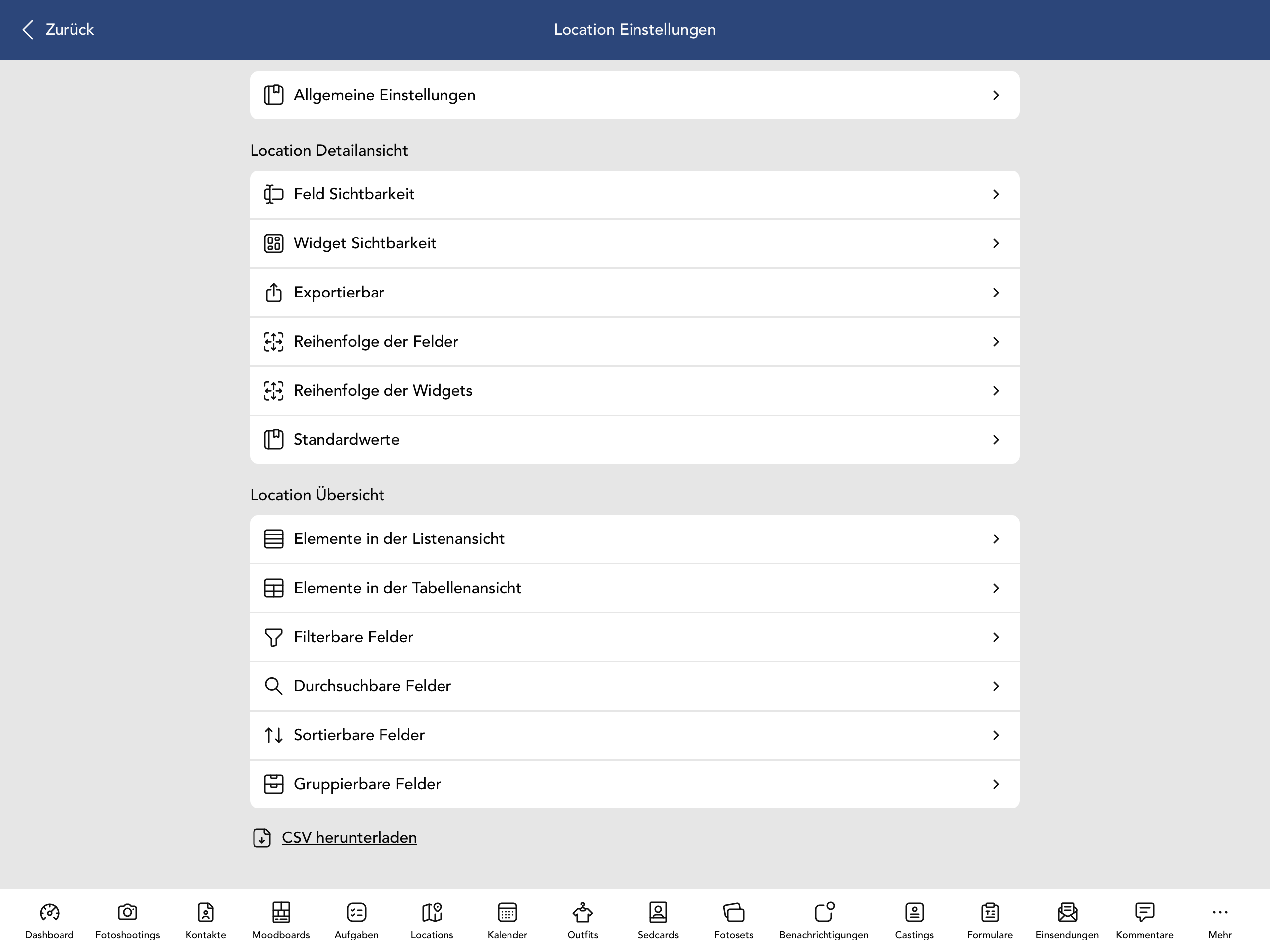 Location Einstellungen