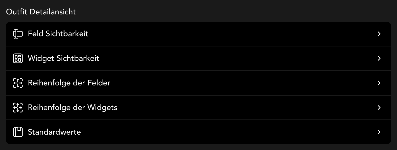 Einstellungen für die Outfit Detailansicht