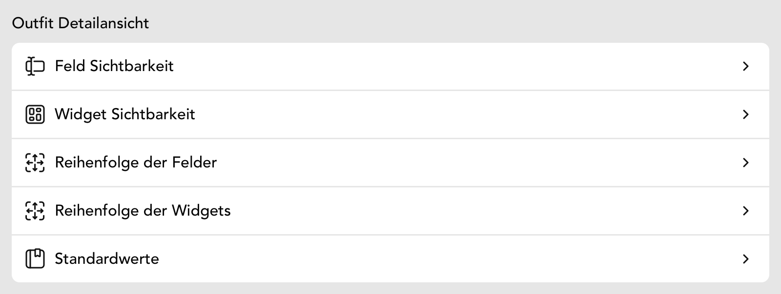 Einstellungen für die Outfit Detailansicht