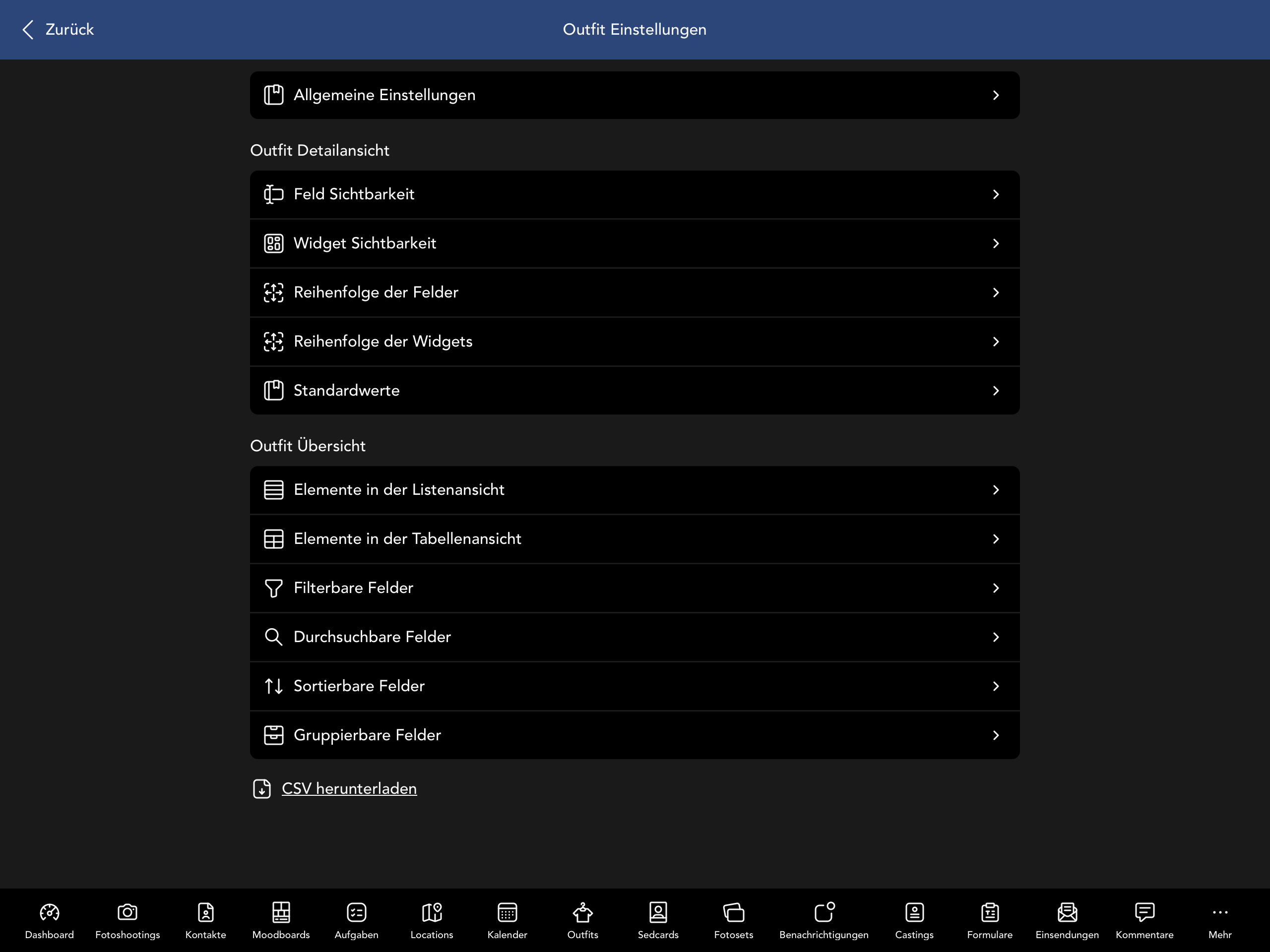 Outfit Einstellungen
