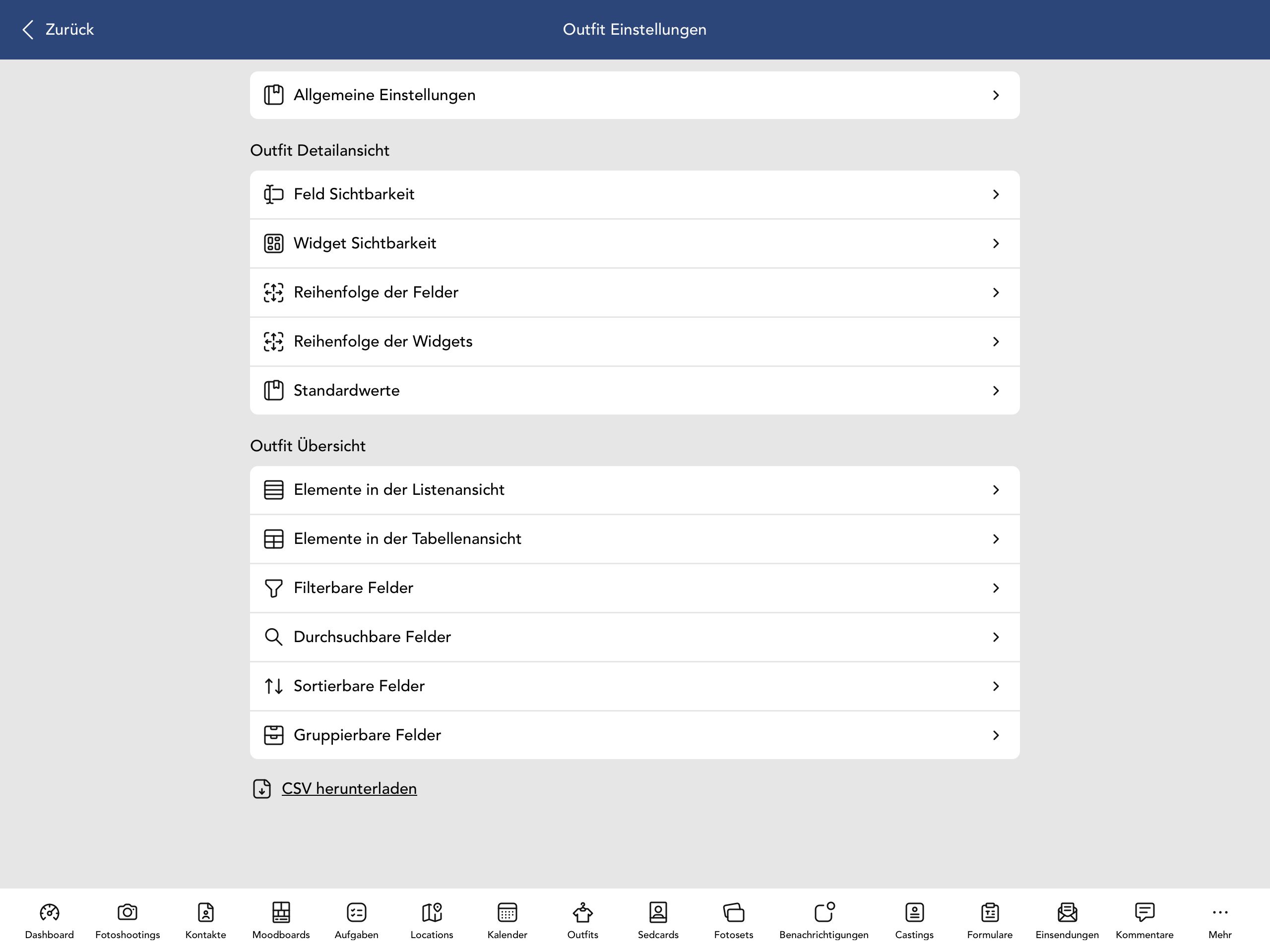 Outfit Einstellungen