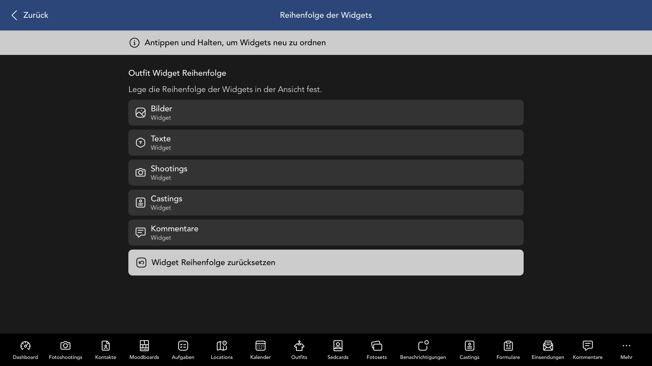 Reihenfolge der Outfit Widgets