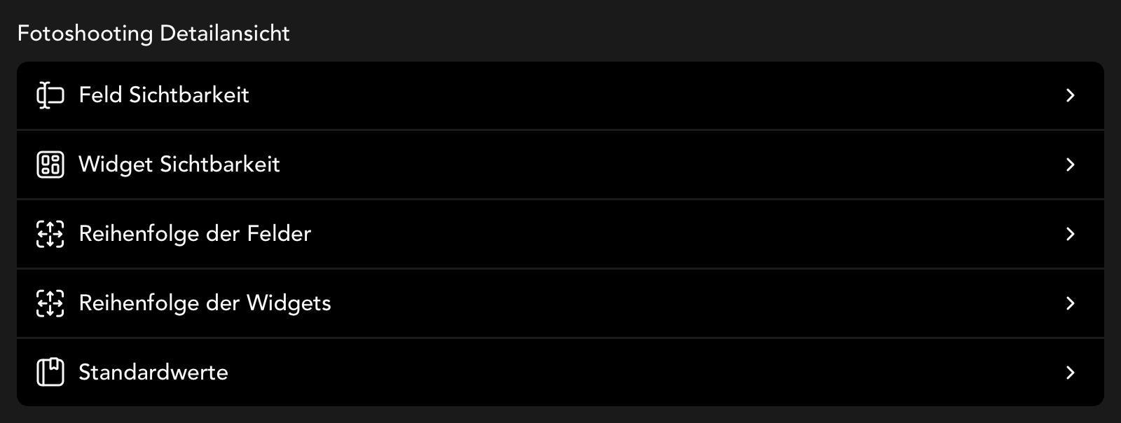 Einstellungen für die Fotoshooting Detailansicht