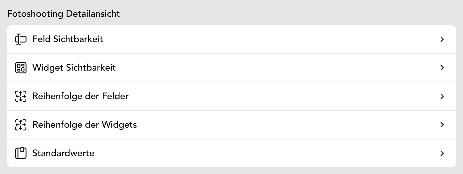 Einstellungen für die Fotoshooting Detailansicht