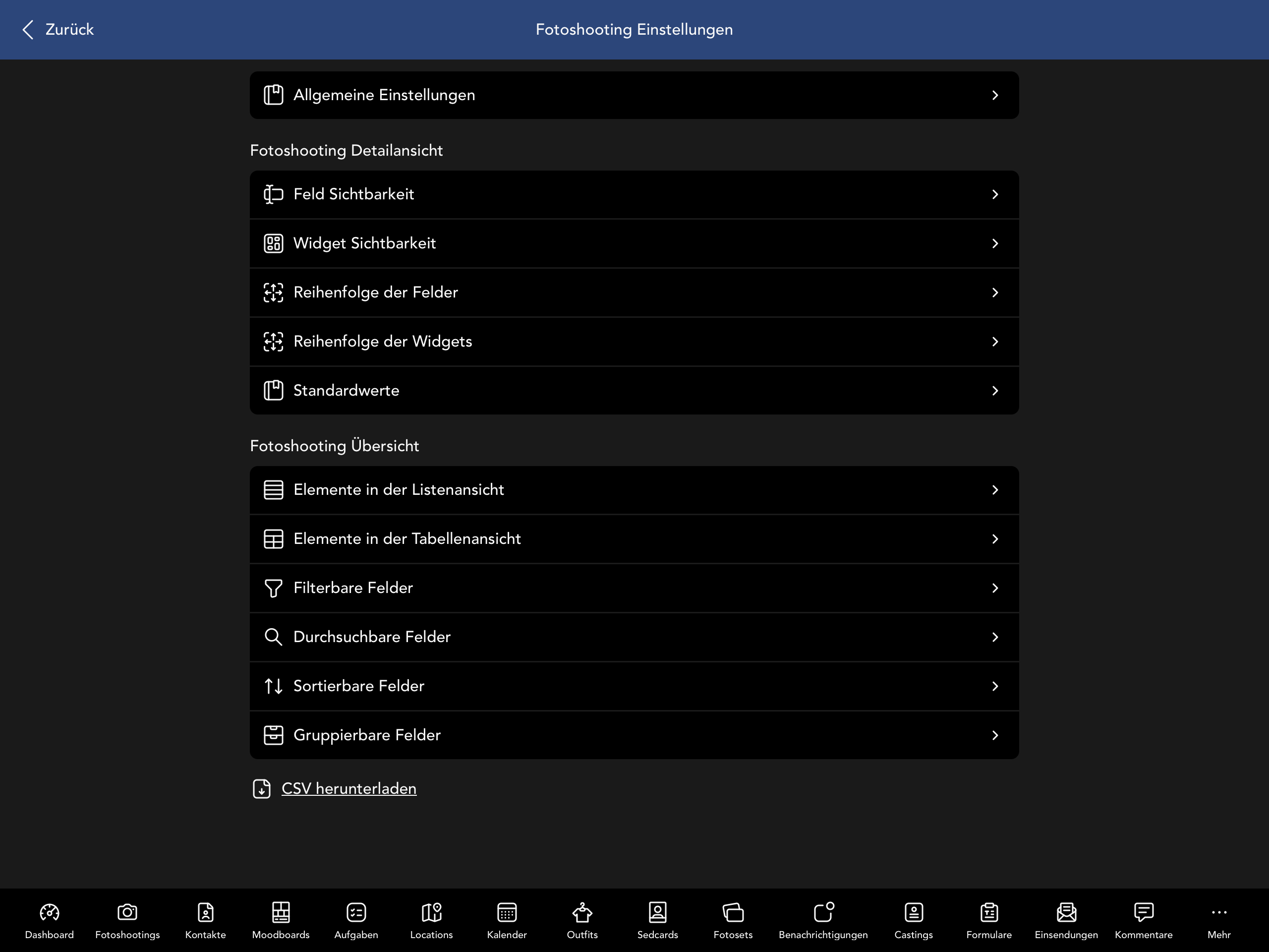 Fotoshooting Einstellungen