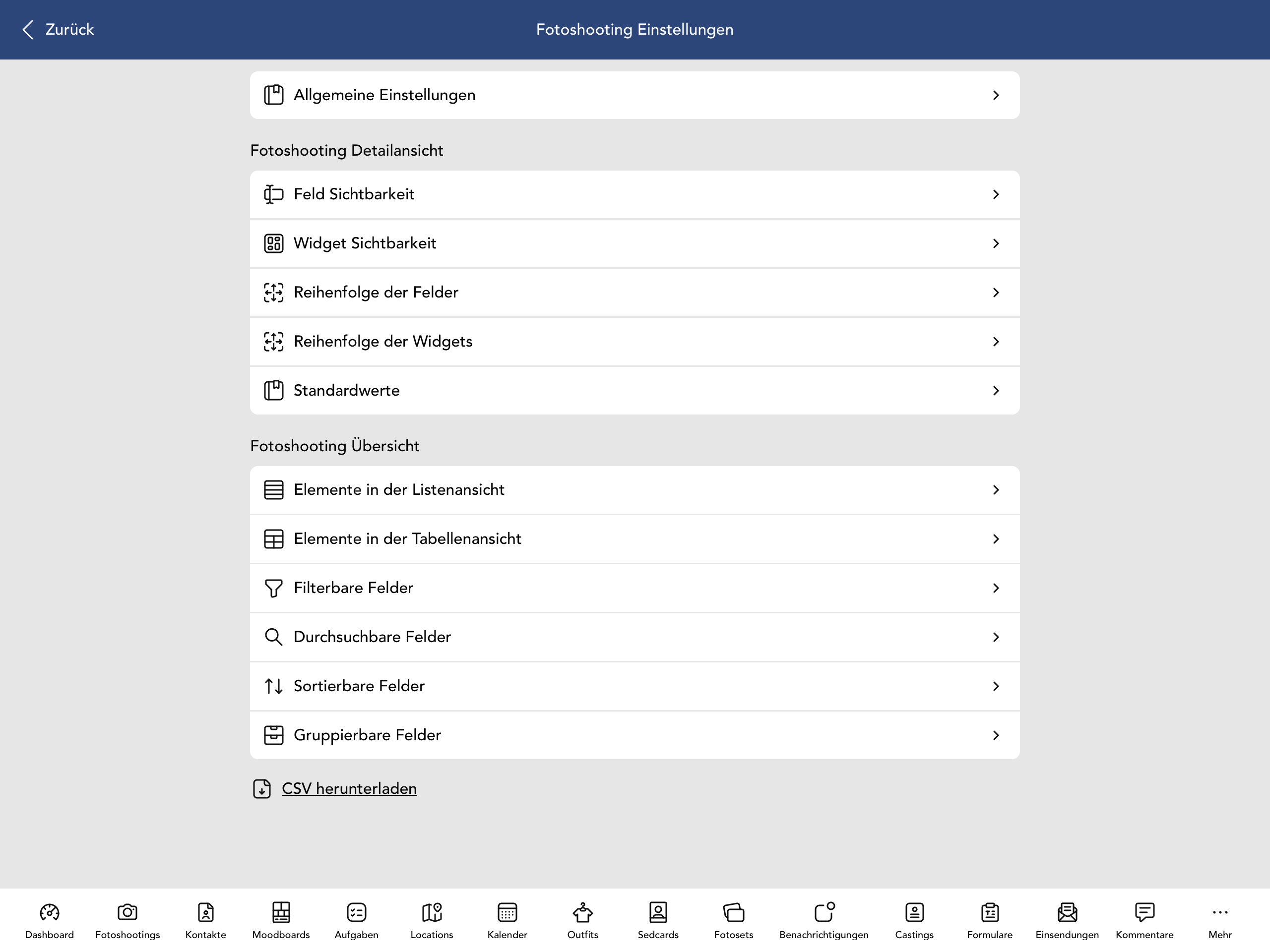 Fotoshooting Einstellungen