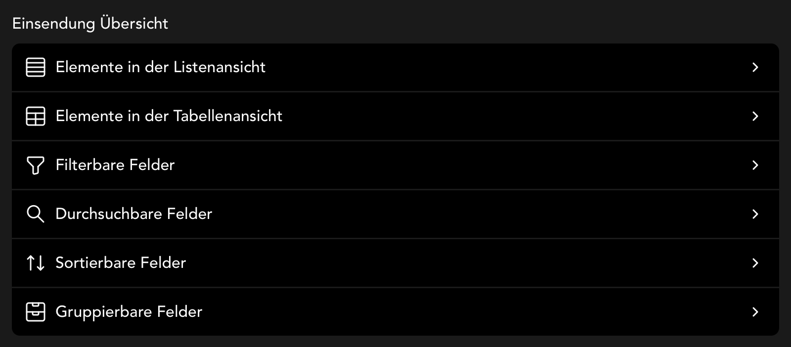Einstellungen für die Einsendung Übersicht