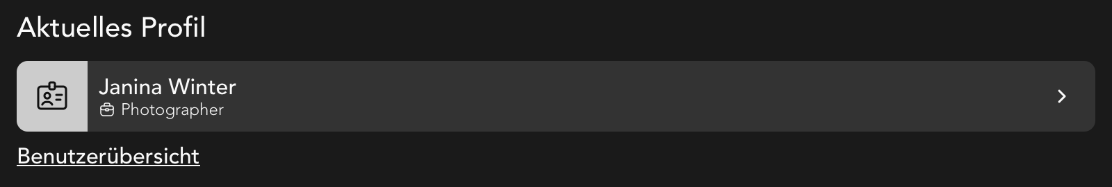 Aktuelles Profil in der Account Detailansicht
