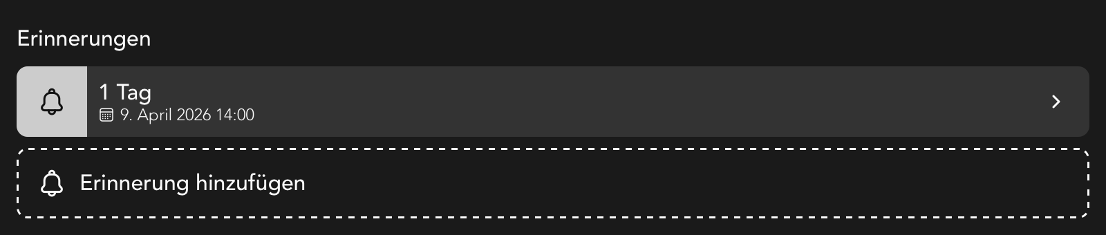 Erinnerungen Widget in der Termin Detailansicht