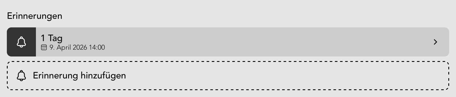 Erinnerungen Widget in der Termin Detailansicht