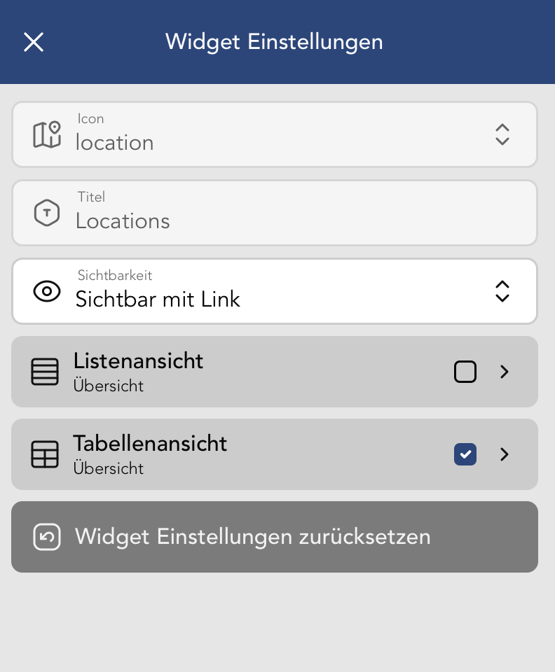 Termin Widget Einstellungen
