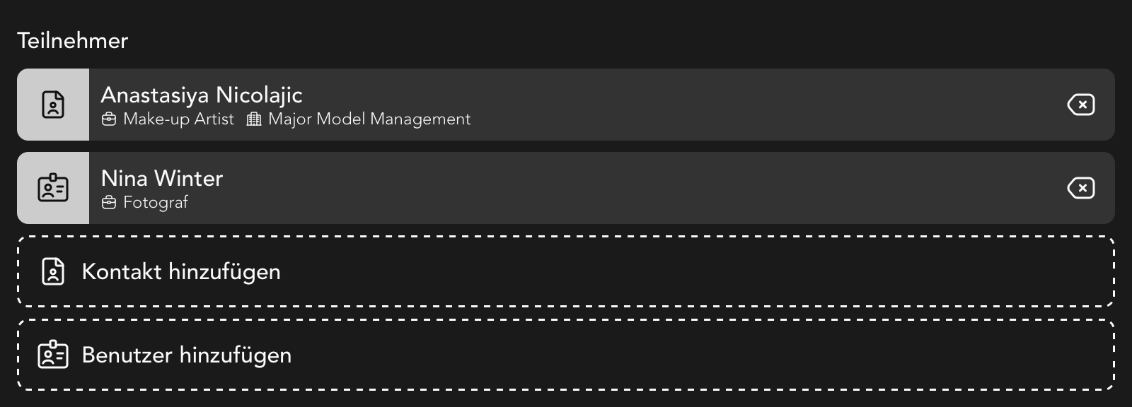 Teilnehmer Widget in der Casting Detailansicht