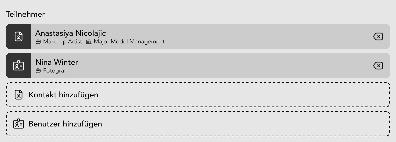Teilnehmer Widget in der Casting Detailansicht