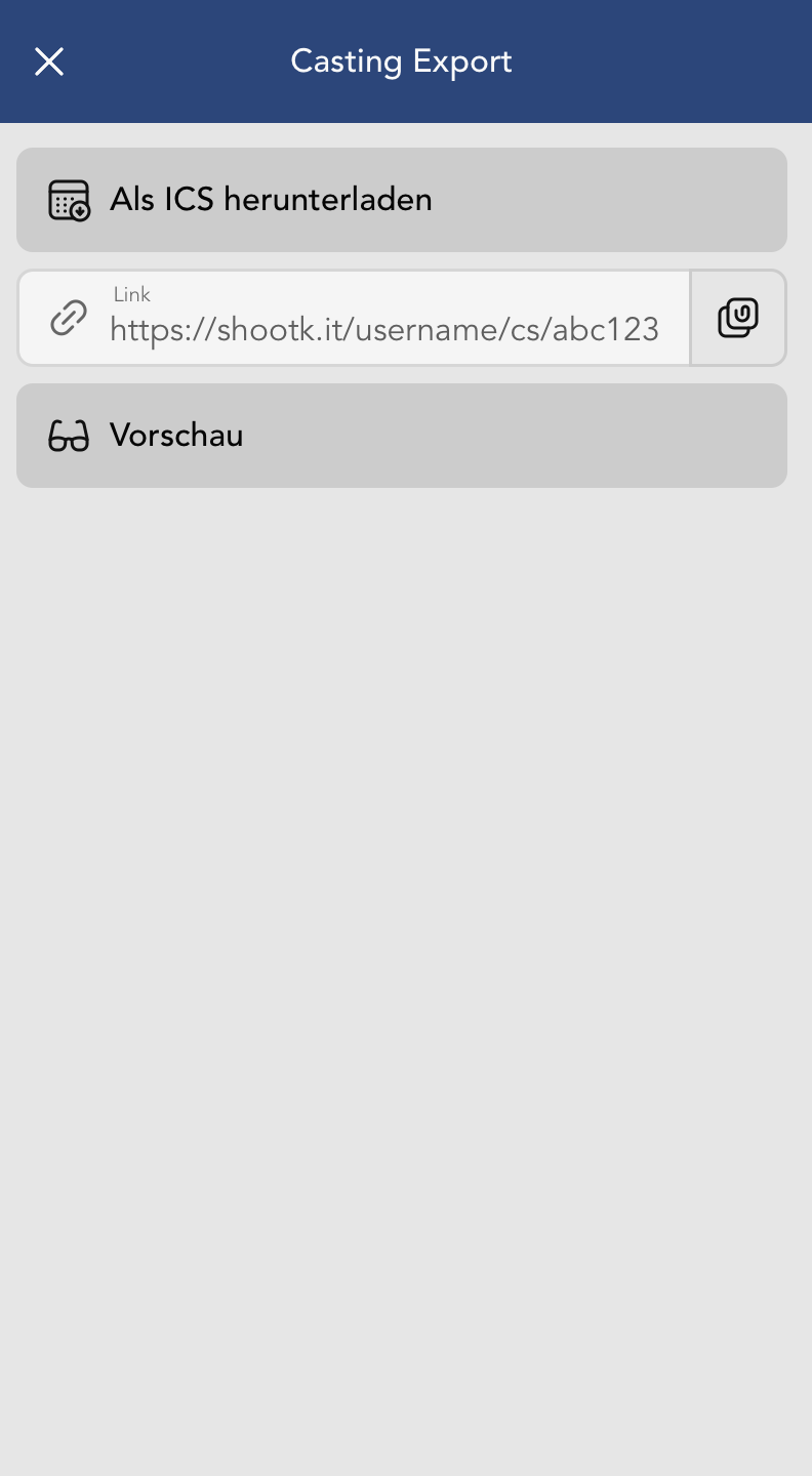 Casting Export Ansicht
