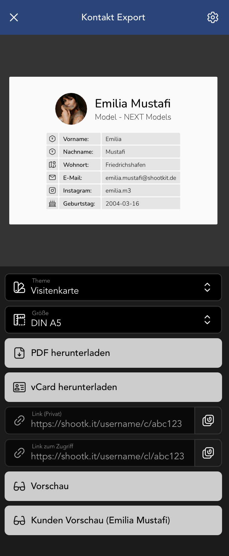 Kontakt exportieren