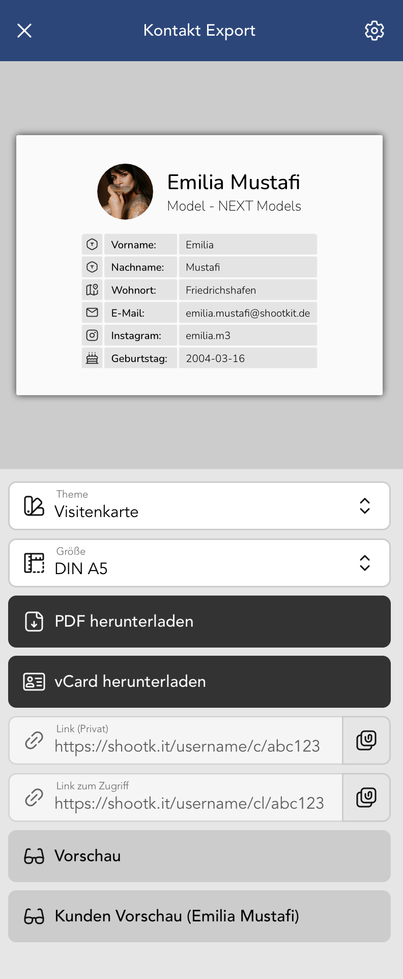 Kontakt exportieren