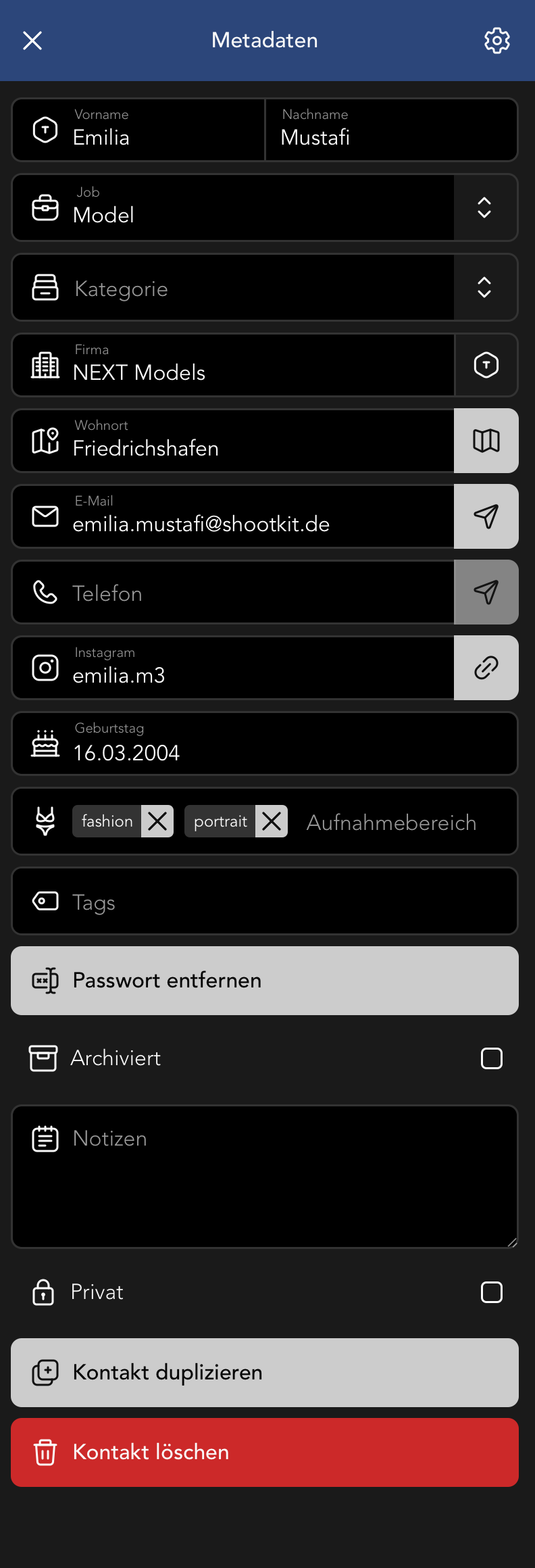 Kontakt Metadaten Bearbeiten