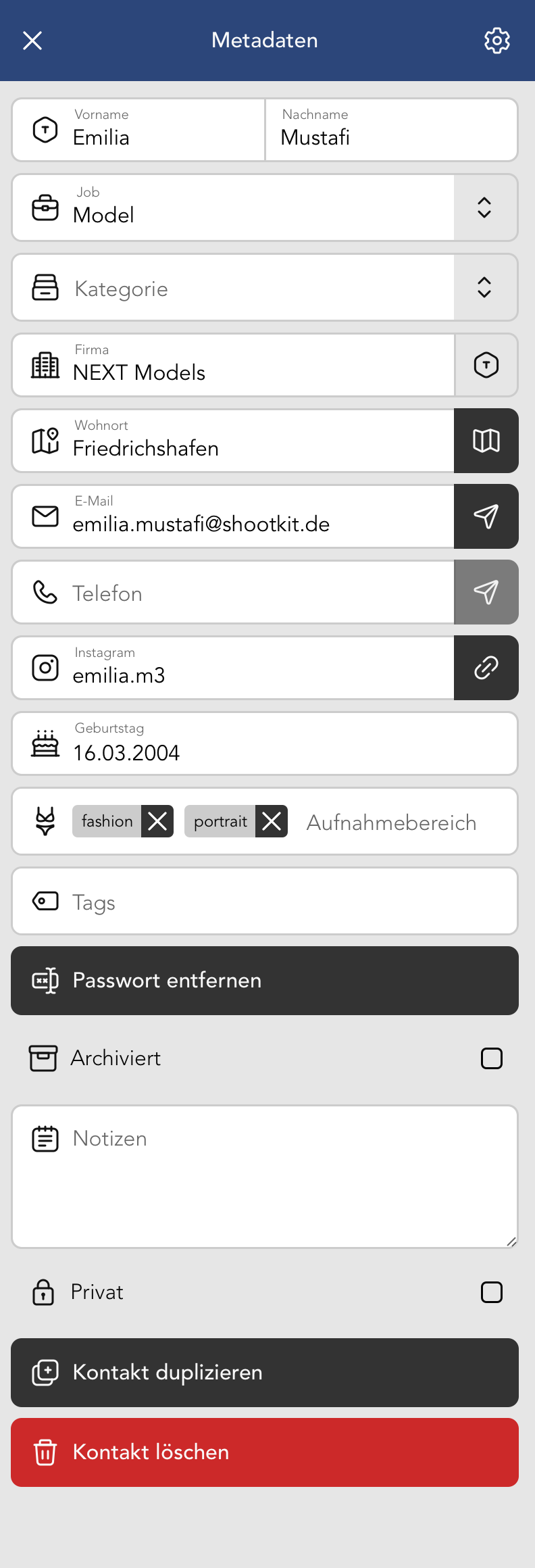 Kontakt Metadaten Bearbeiten