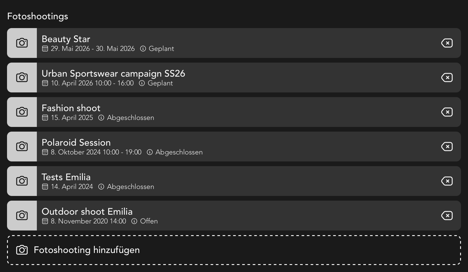 Fotoshootings Widget in der Kontakt Detailansicht