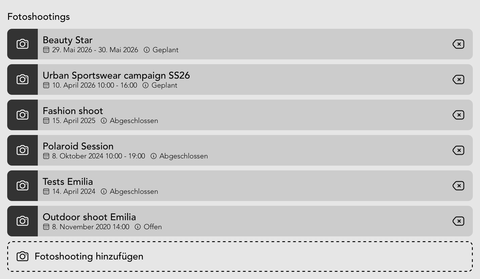 Fotoshootings Widget in der Kontakt Detailansicht