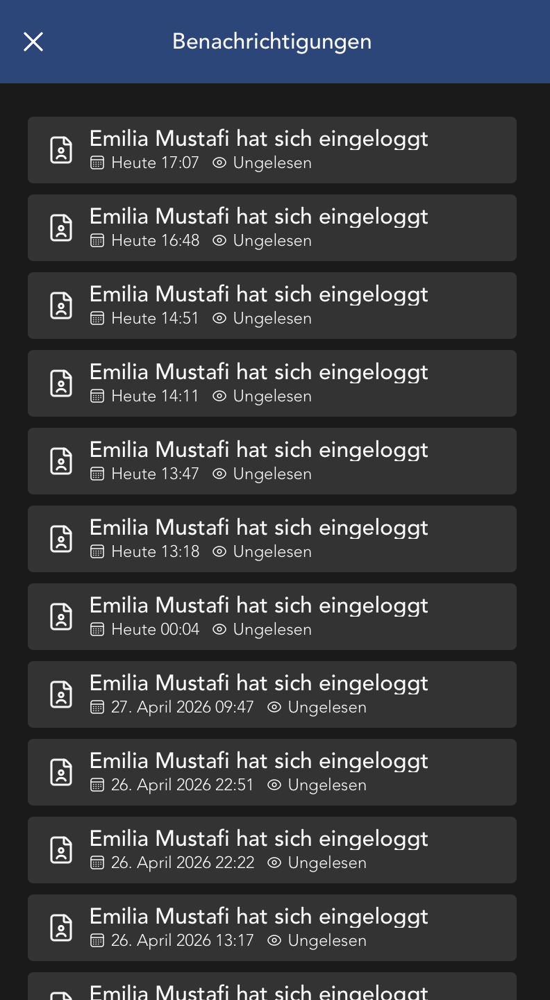 Detailansicht der Benachrichtigungen im Kontakt Widget