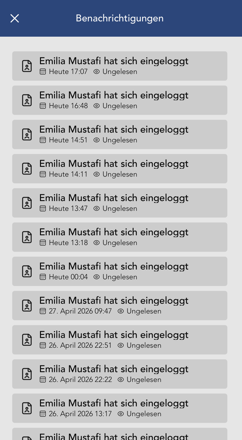 Detailansicht der Benachrichtigungen im Kontakt Widget