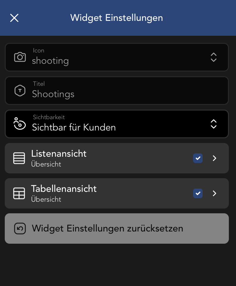 Kontakt Widget Einstellungen