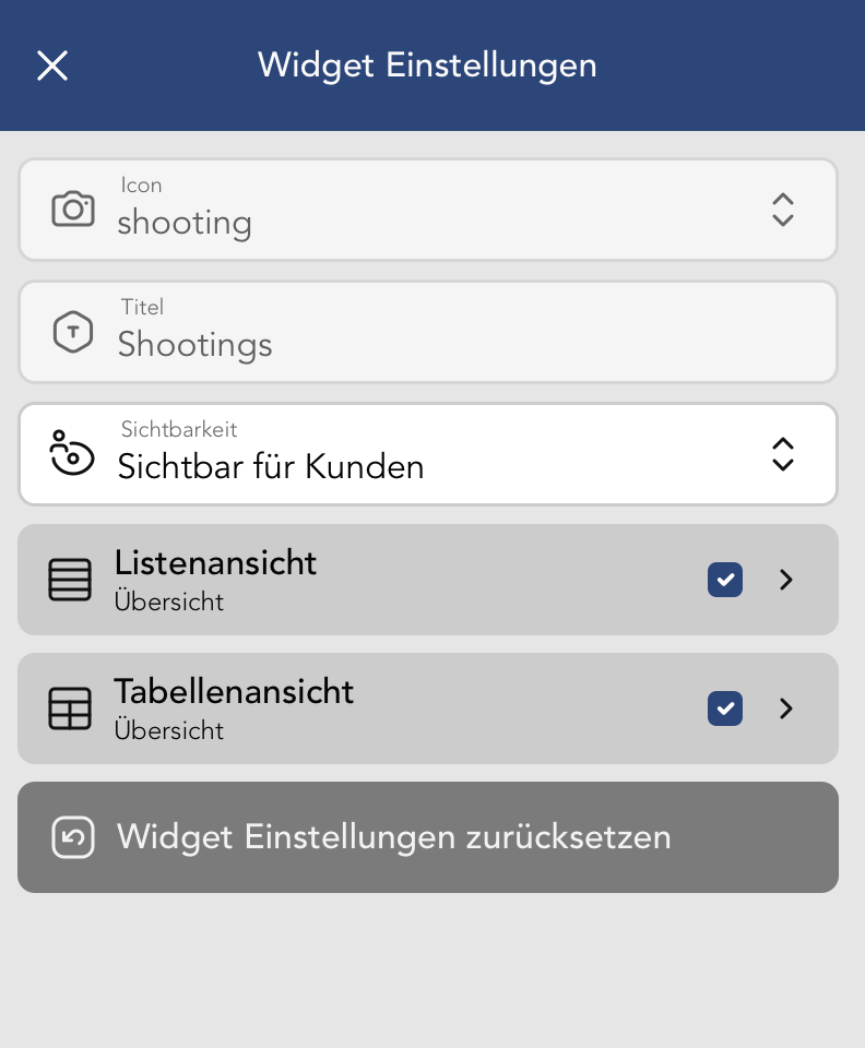 Kontakt Widget Einstellungen