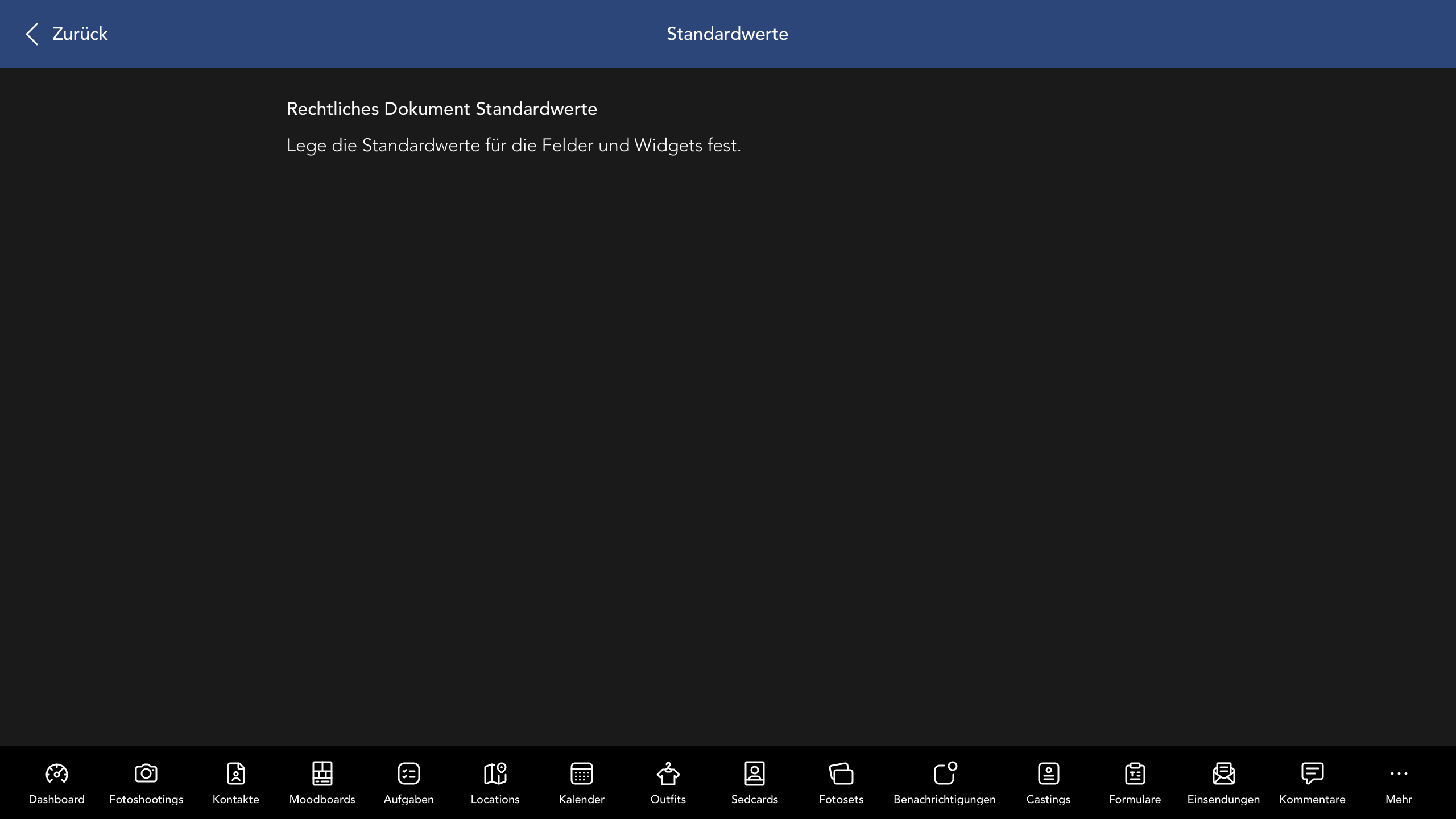 Vertrag Standardwerte