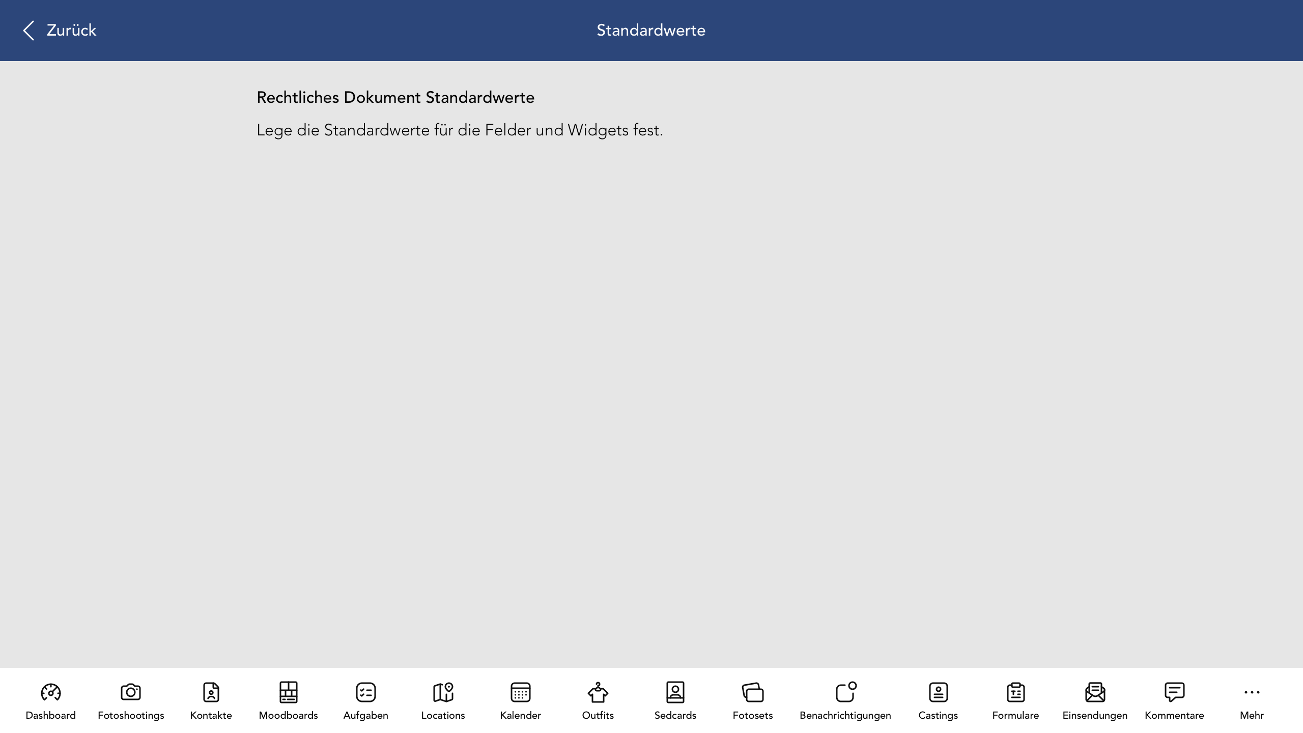 Vertrag Standardwerte