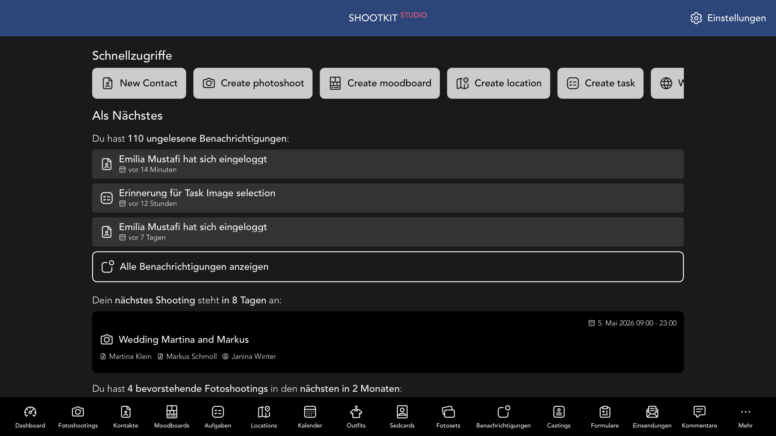 Dashboard mit Widgets