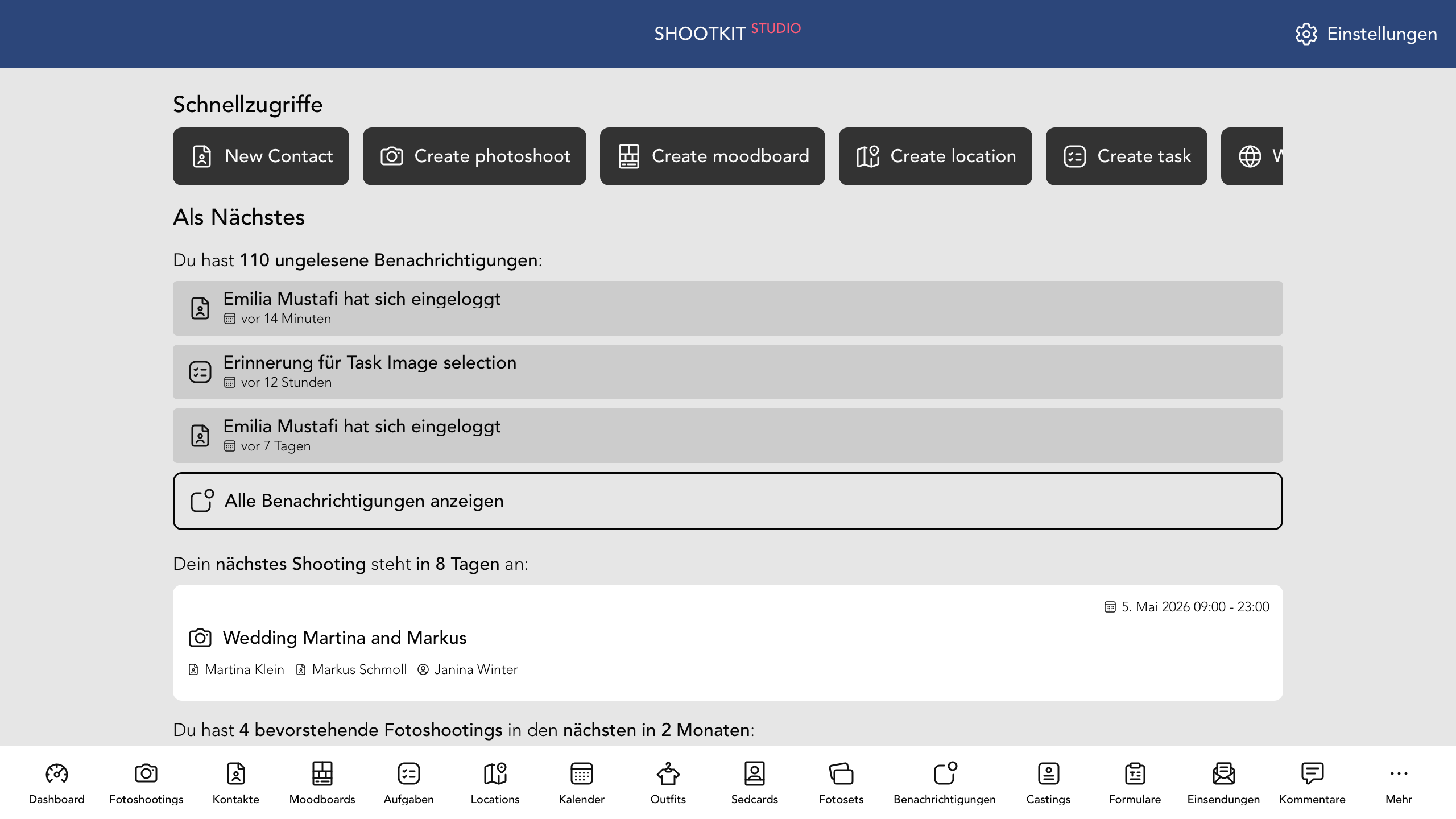 Dashboard mit Widgets