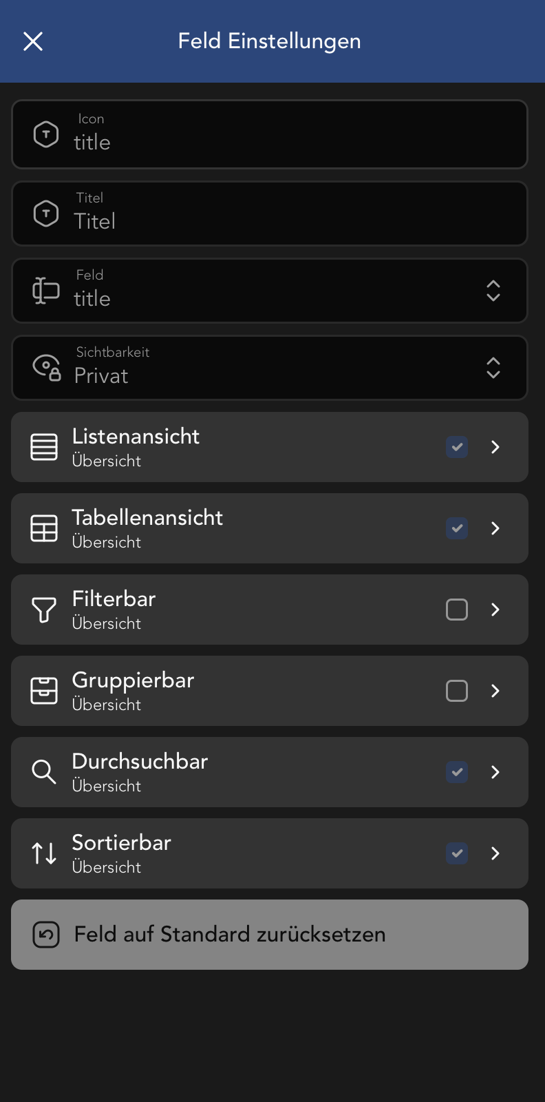 Datei Feld Einstellungen