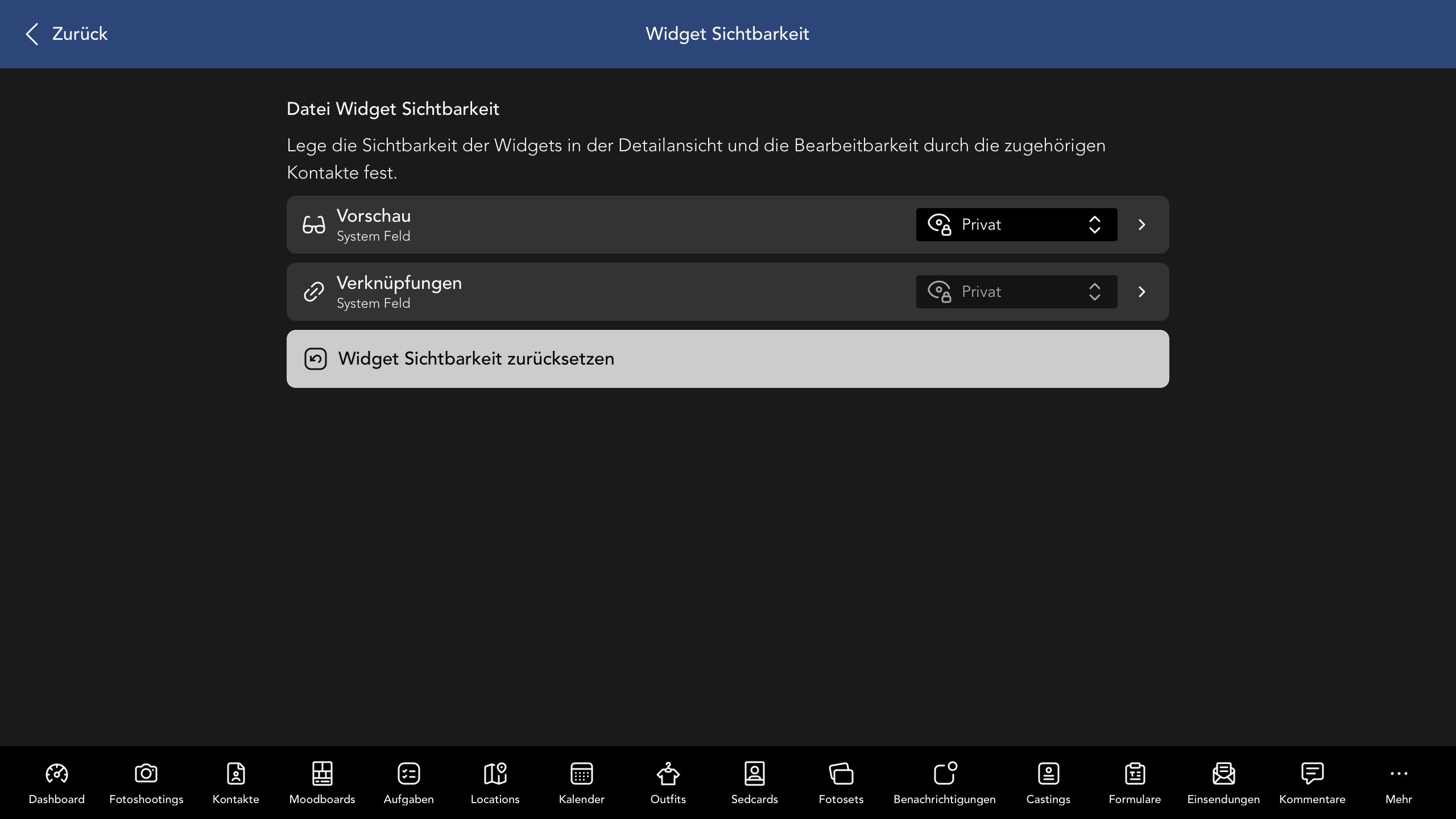 Datei Widget Sichtbarkeit