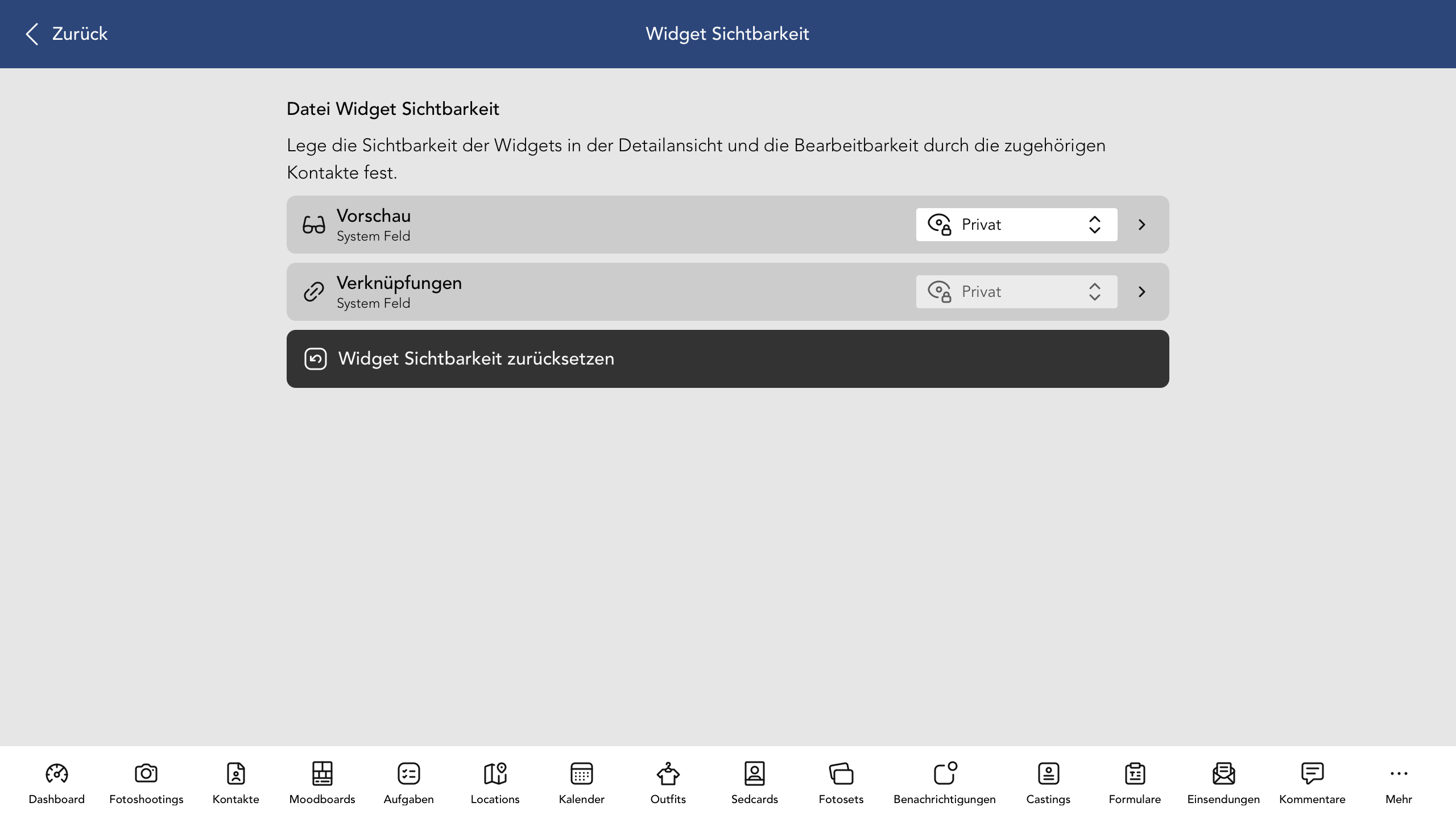 Datei Widget Sichtbarkeit