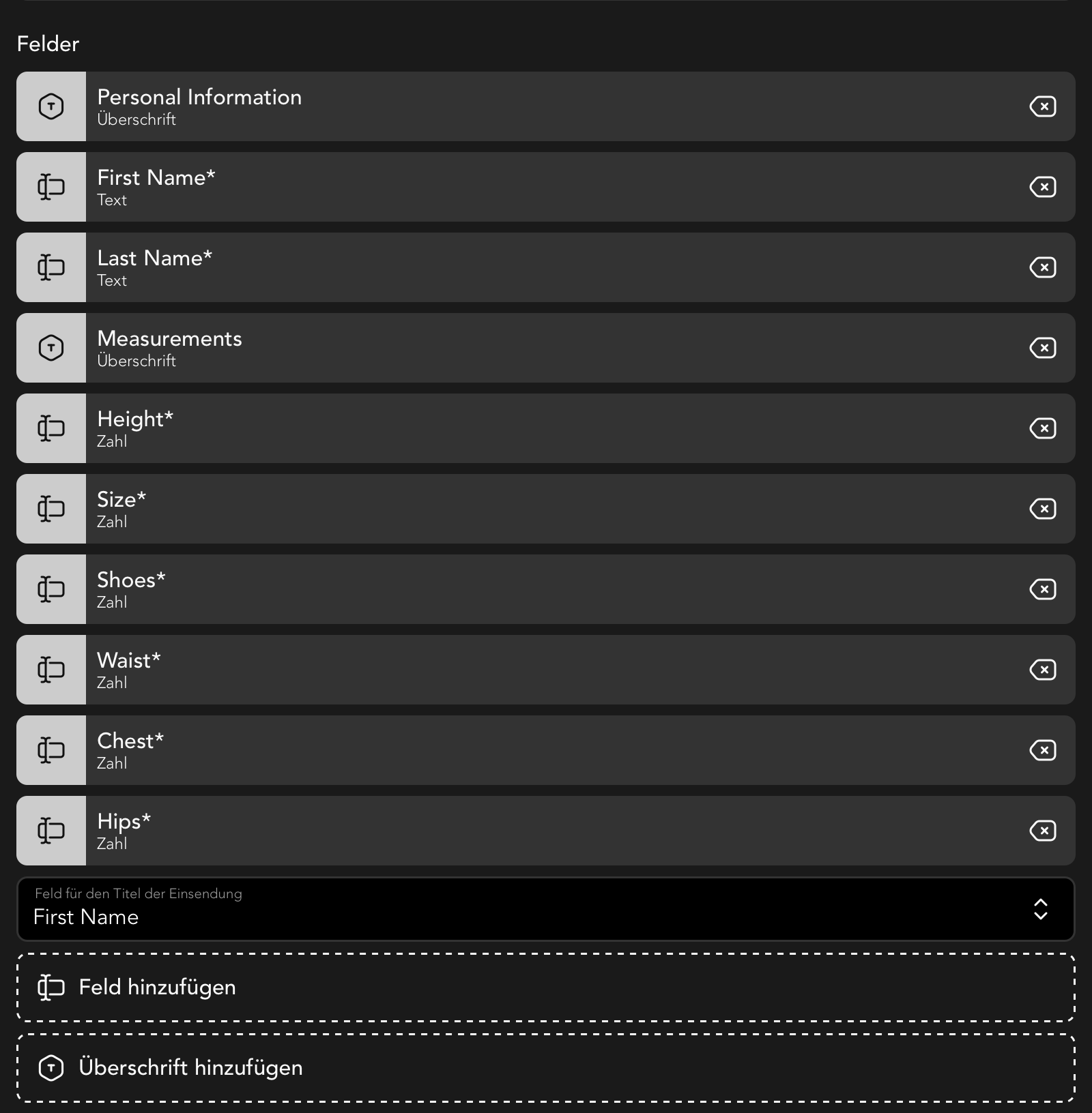 Felder Widget in der Formular Detailansicht