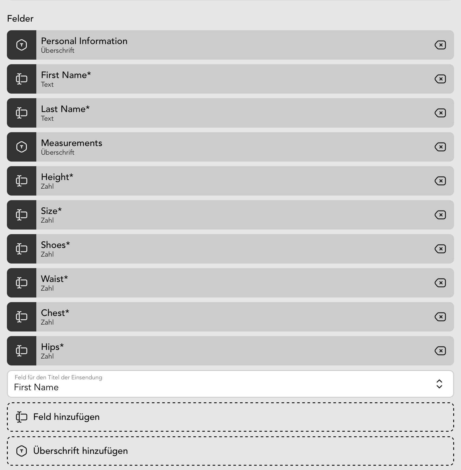 Felder Widget in der Formular Detailansicht