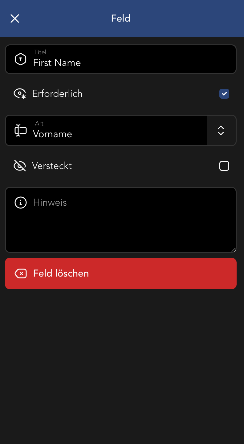 Felder Widget Bearbeitungsansicht