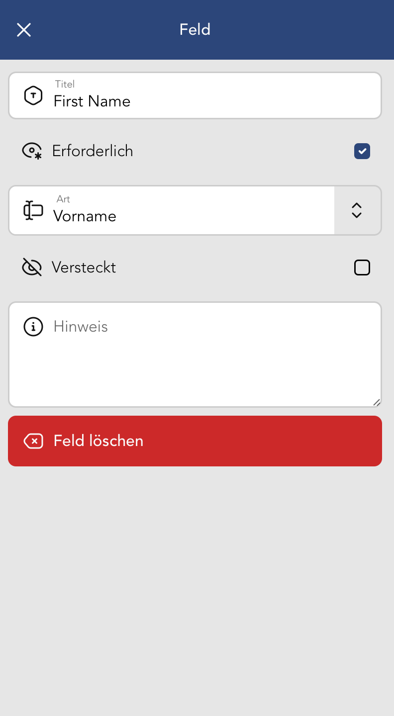 Felder Widget Bearbeitungsansicht