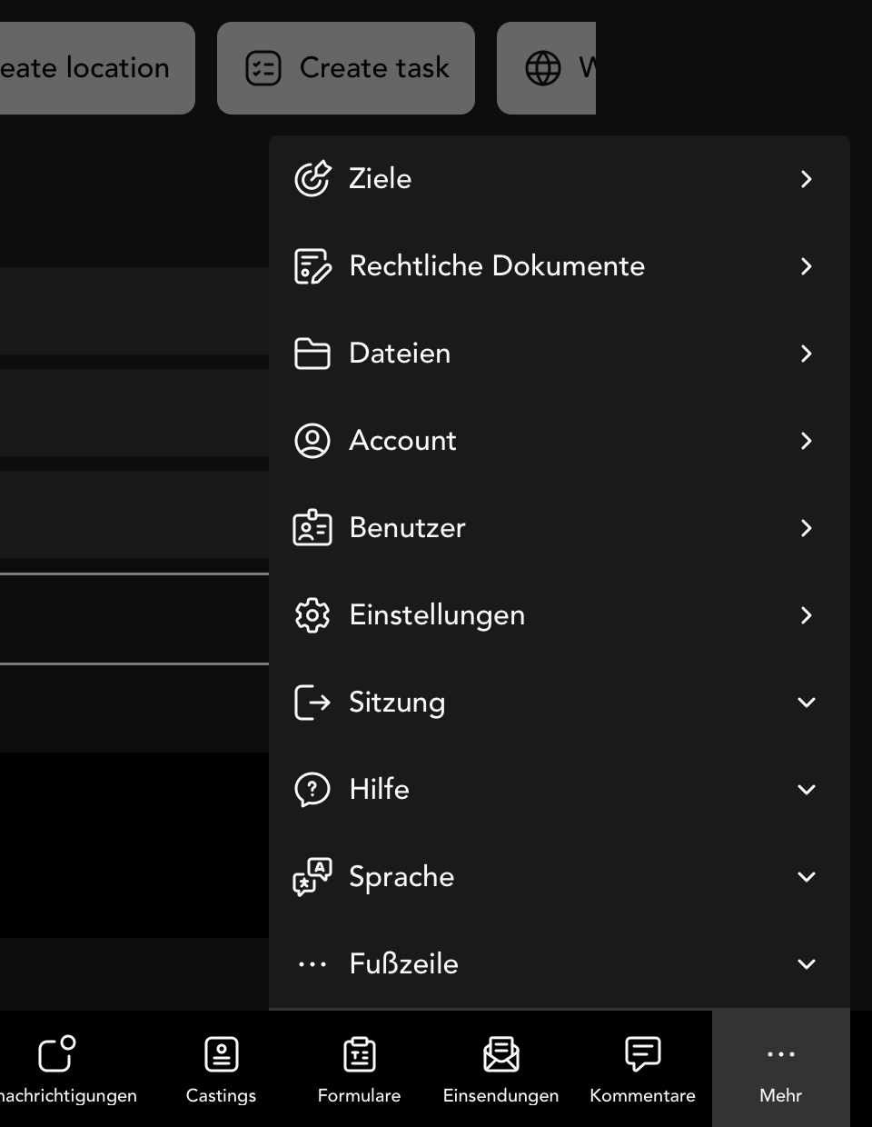 Menu geöffnet