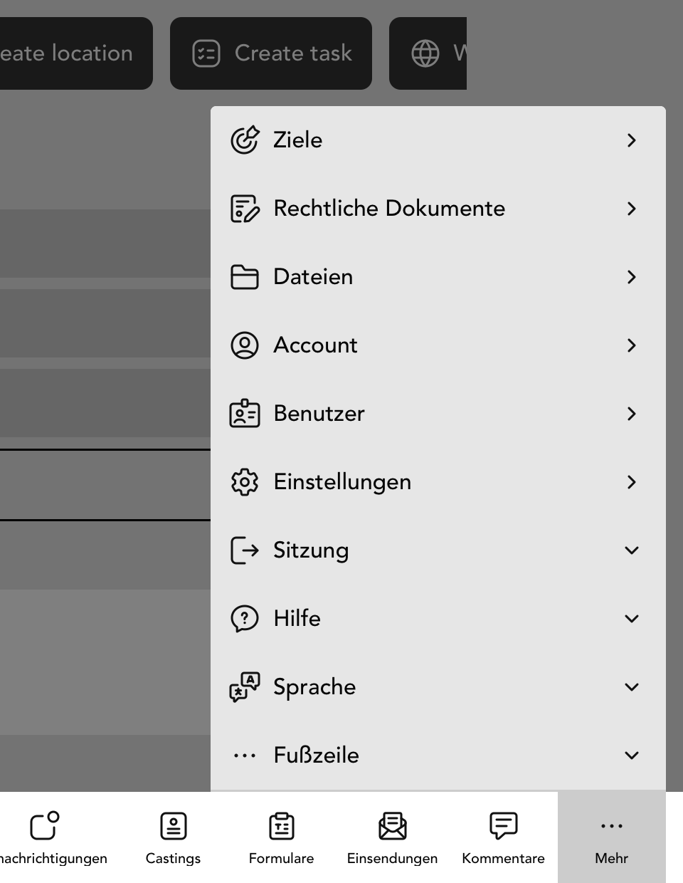 Menu geöffnet